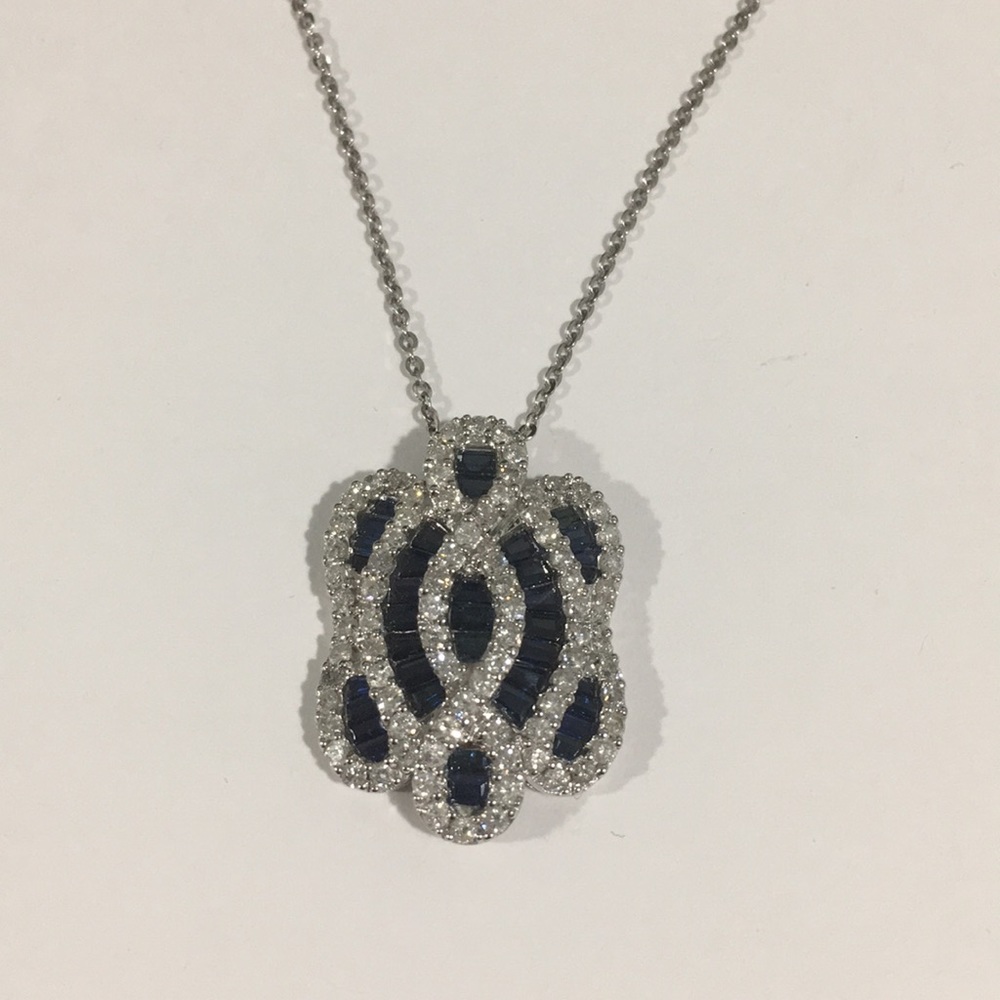 14k White Gold Diamond ๐ & Sapphire Pendant - Picture 1 of 6